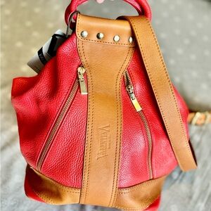 Valentina Vibrant Orange and Tan Convertible Bucket Bag / Backpack